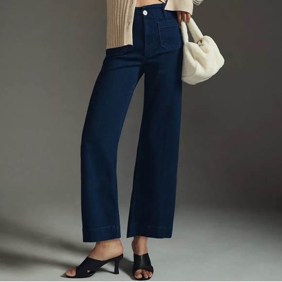Anthropologie Denim - Anthropologie The Colette Crop High-Rise Wide-Leg Dark Blue Jeans by Maeve